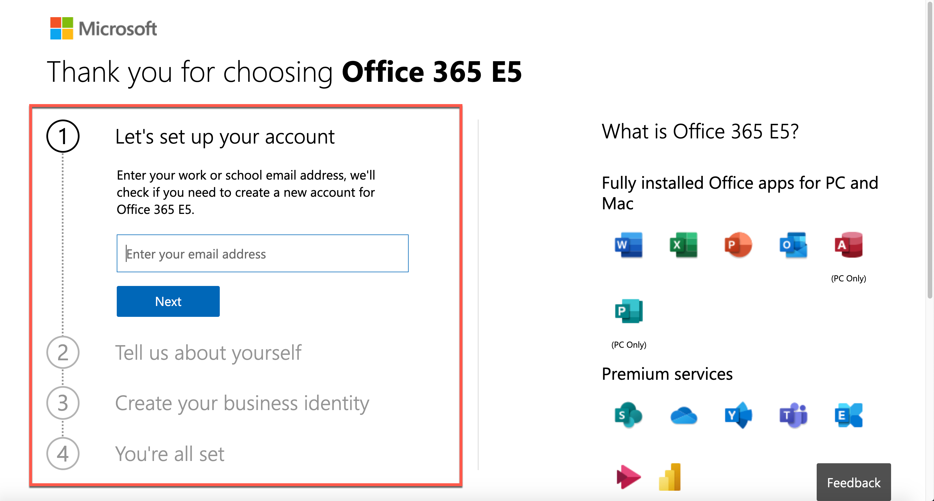 Microsoft 365 E5 Trial Sign-up Page