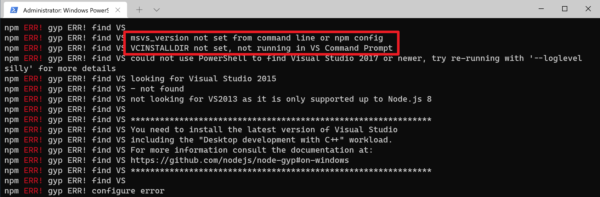 Visual Studio not found error