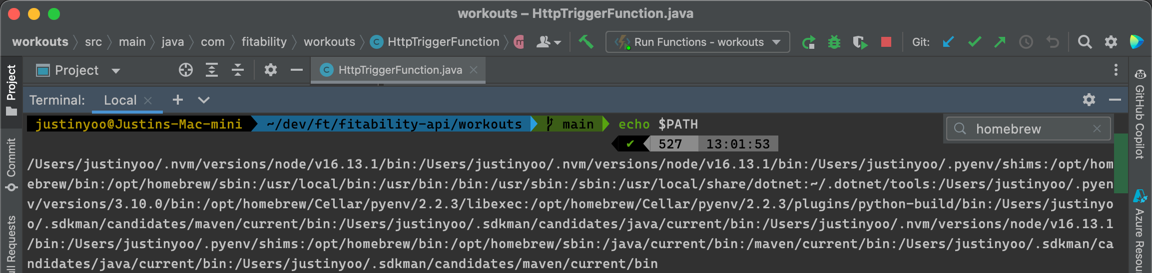 $PATH value from Shell-launched IntelliJ
