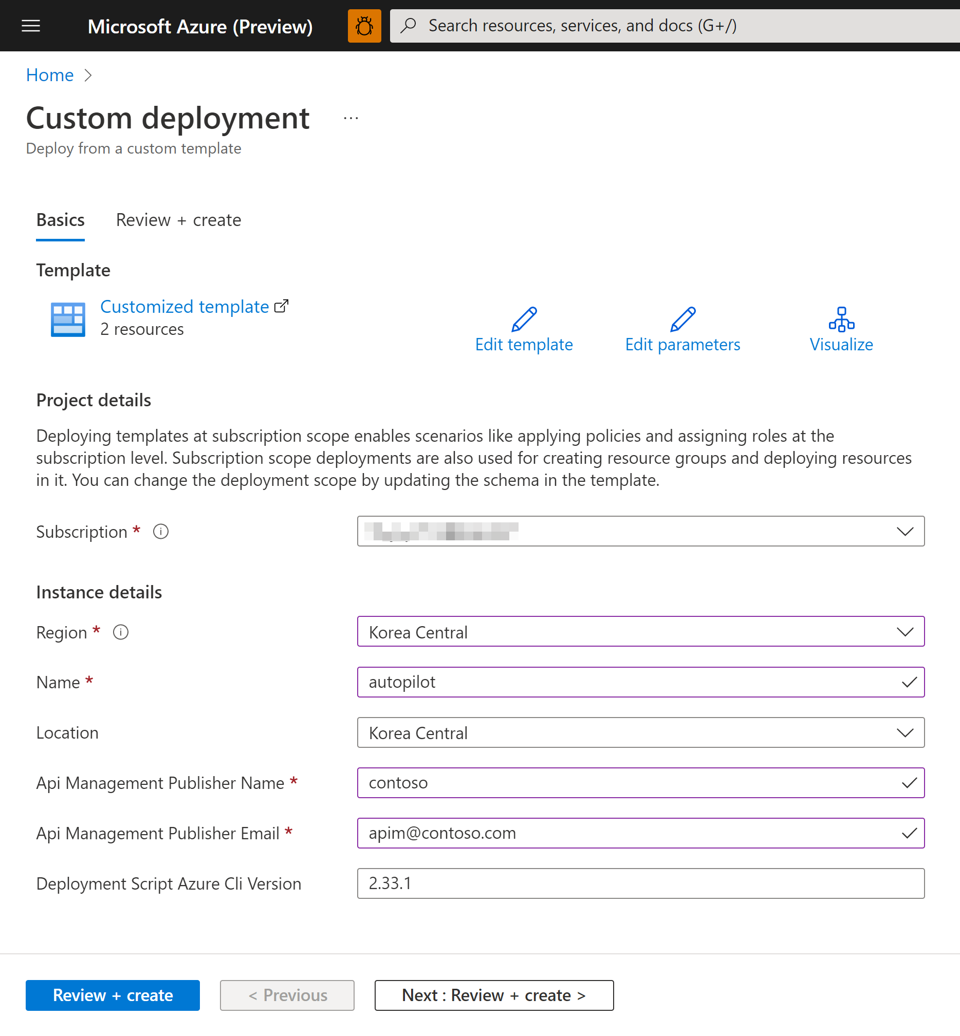 Azure Portal Custom Template Provisioning