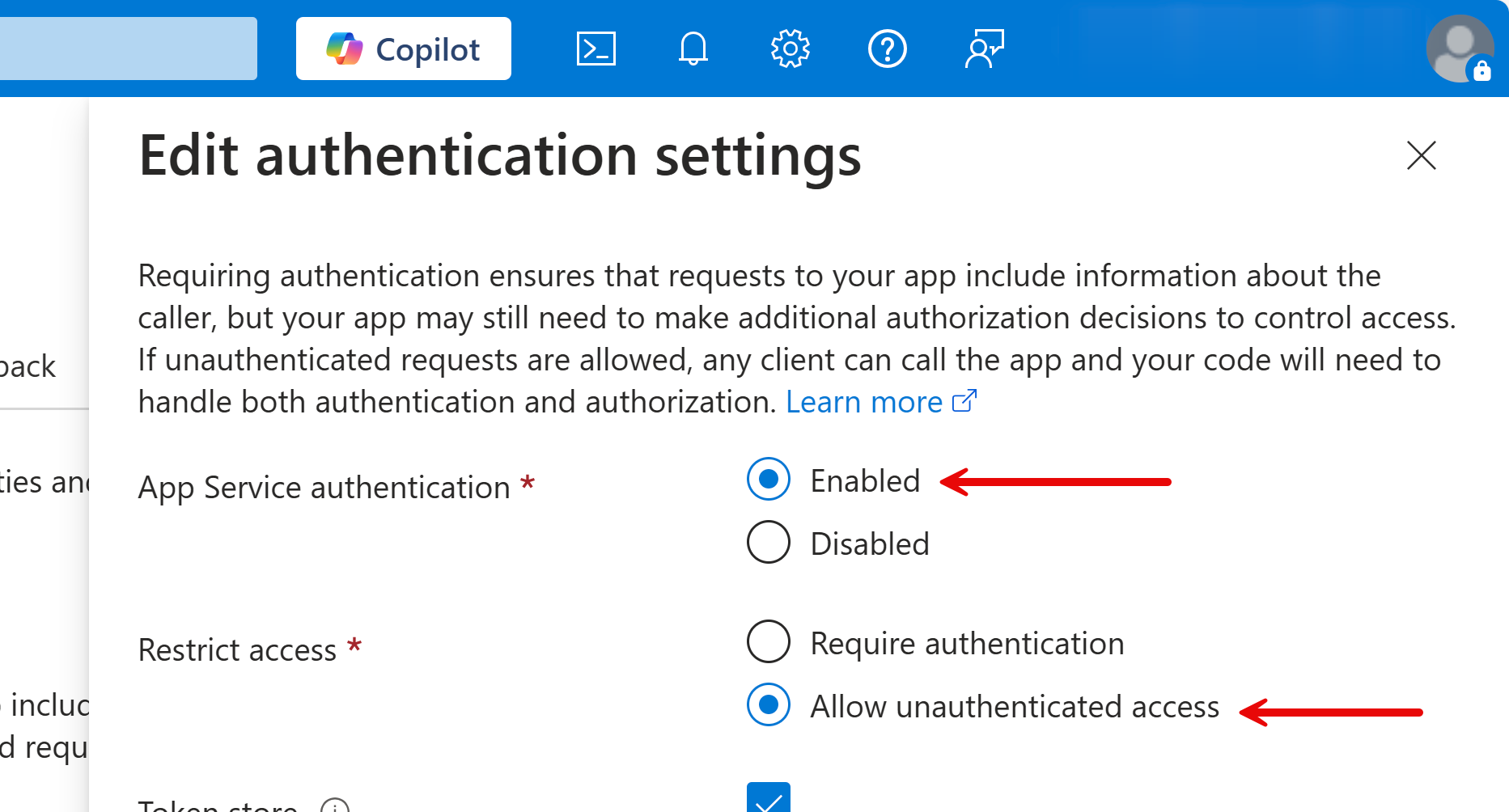 Authentication Settings - Azure App Service